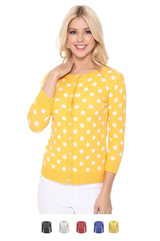 Alice style YEMAK Women's Polka Dot Cute Jacquard Crewneck Button Down Sweater Cardigan MK3104 Alice style YEMAK Women's Polka Dot Cute Jacquard Crewneck Button Down Sweater Cardigan MK3104