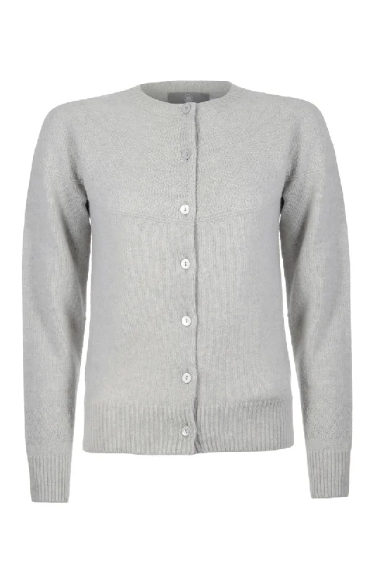 Comfortable Dresses Womens Geelong Superfine Lambswool Gansey Cardigan - Silver Grey