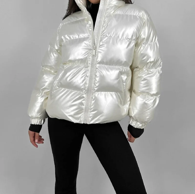 Pearl Sheen Puffer Coat In Ivory