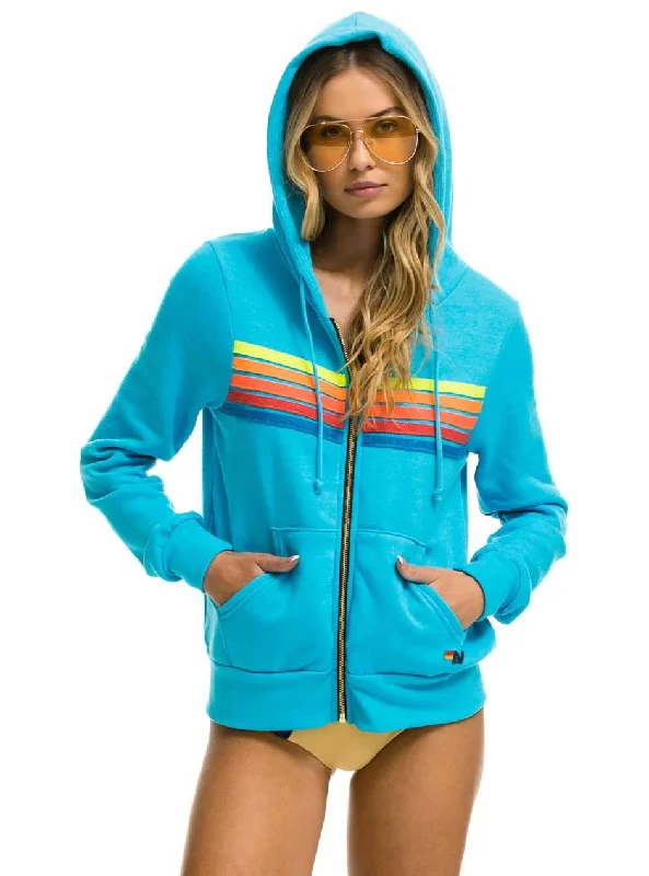 High-quality Fabrics Aviator Nation Women's 5 Stripe Zip Hoodie - Neon Blue Neon Rainbow