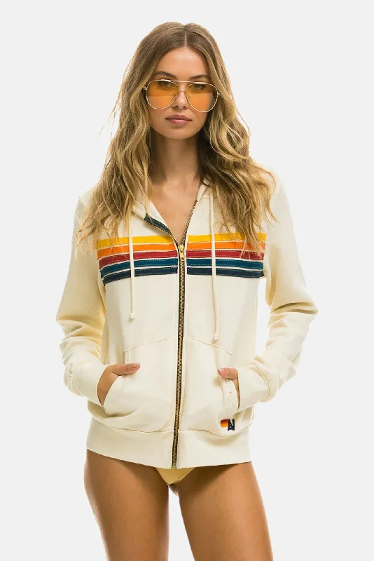 Luxury Customization Women's 5 Stripe Zip Hoodie Vintage White