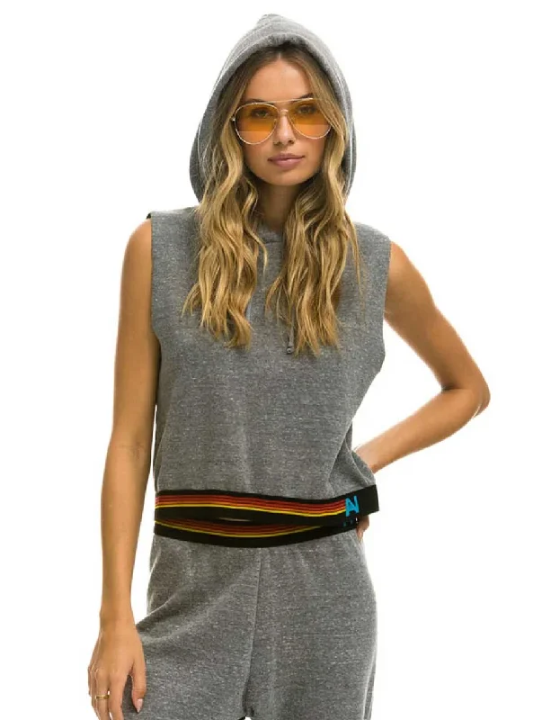 Classic Series Aviator Nation Women's Logo Stripe Sleeveless Crop Pullover Hoodie - Heather Grey