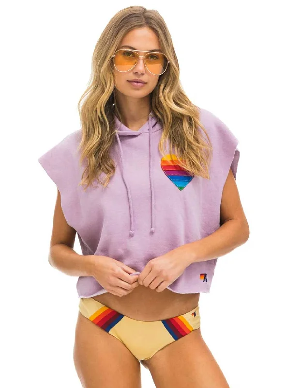 Comfortable Design Aviator Nation Women's Rainbow Heart Stitch Sleeveless Hoodie - Mauve Purple