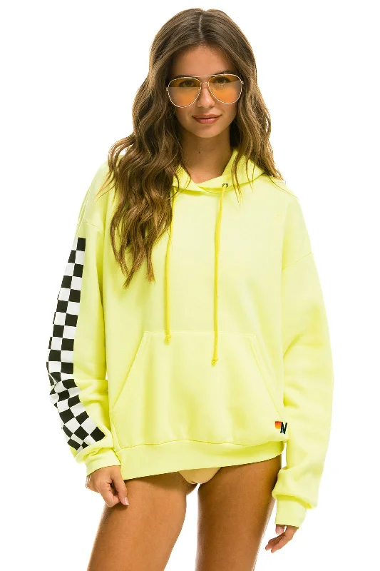 New Season Series Women's Relaxed Check Sleeve Hoodie Neon Yellow