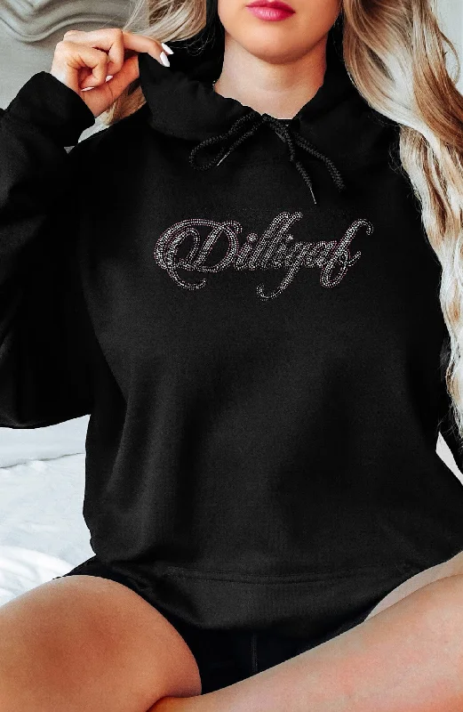 Celebrity Picks Bedazzled Pink outline Script Hoodie