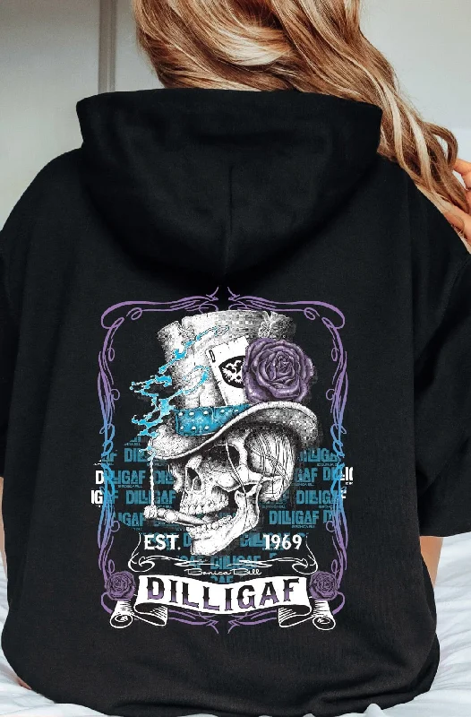 Breathable Design Blue and Purple Scroll Skull Pullover Hoody