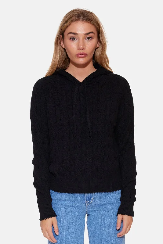 French Style Clay Cable Hoodie Black