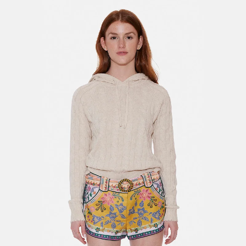 High Street Style Clay Cable Hoodie Oatmeal