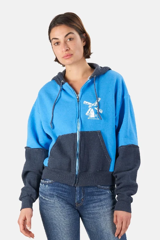 Body Design Japanese Windmill Colorblock Crop Hoodie Sky Blue/Navy