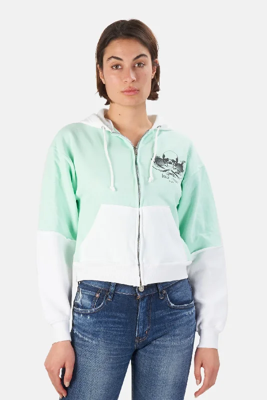 Bright Colors Skull Colorblock Crop Hoodie Mint/Black
