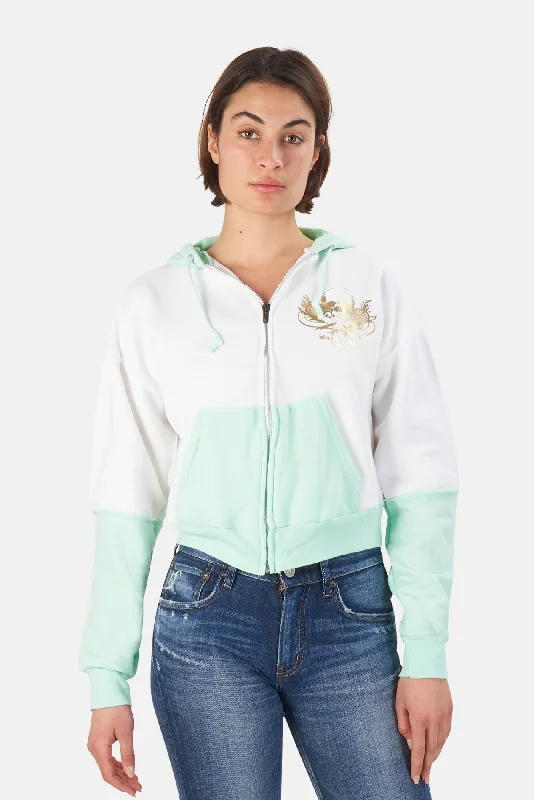 Retro Prints Skull Colorblock Crop Hoodie White/Gold