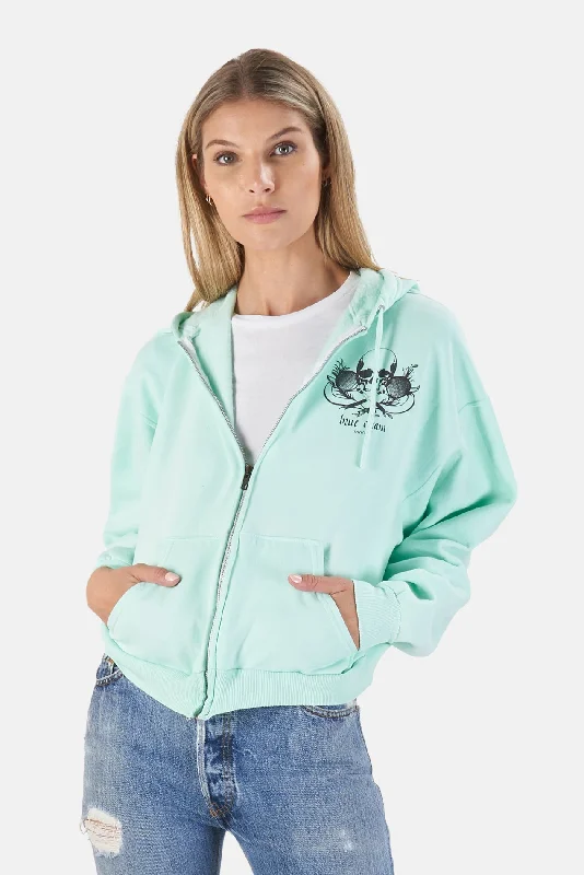 High-end Fashion Skull Crop Hoodie Mint/Black