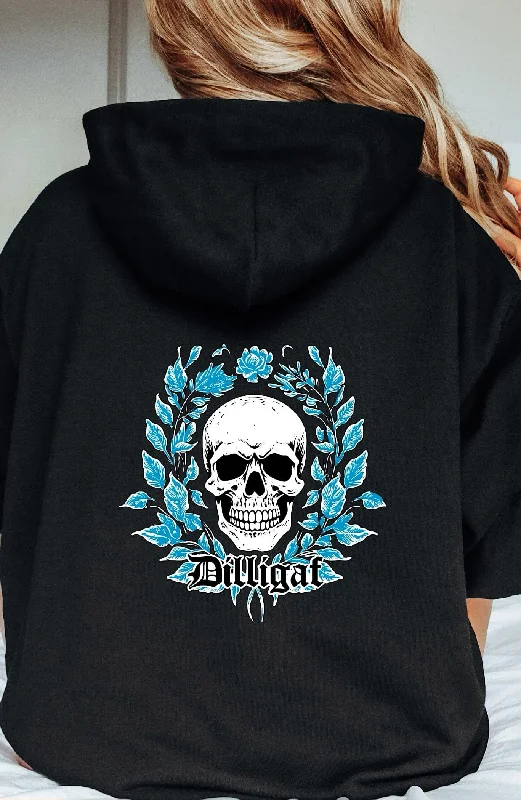 Double-sided Wear Blue Vine Skull Pullover Hoodie