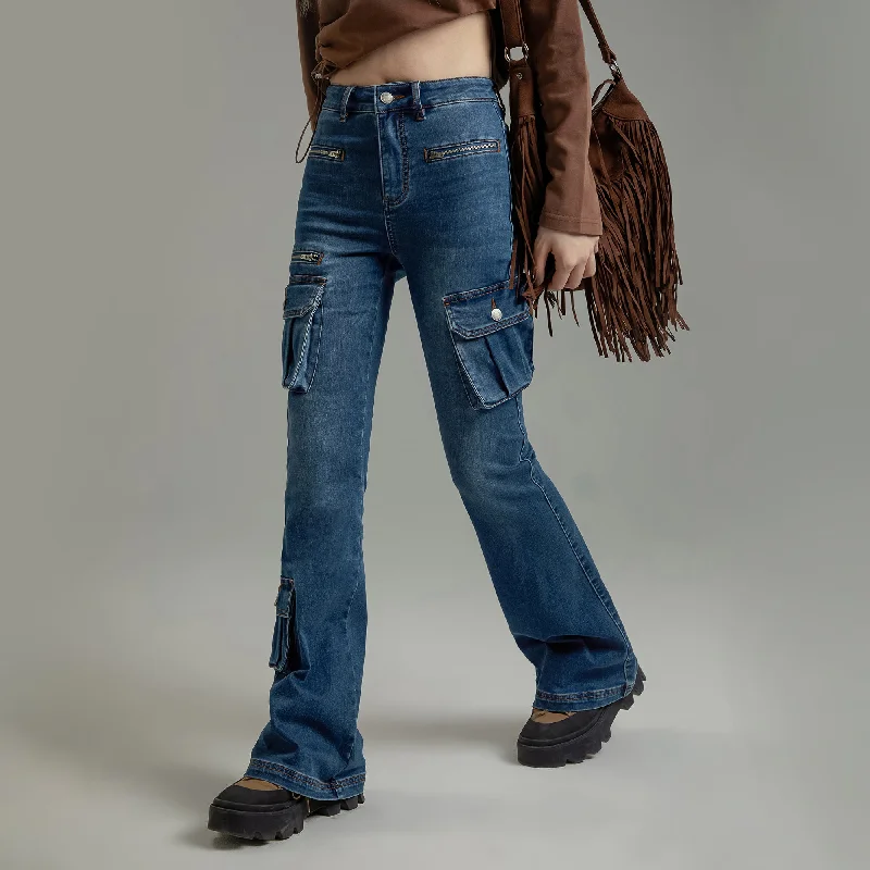 Unique prints Cargo Pocket Bootcut Jeans