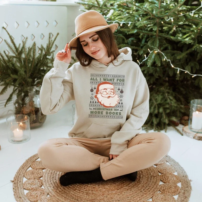 Denim Design All I Want For Christmas Is More Books Hoodie