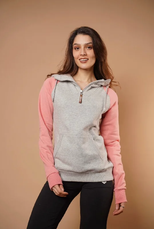 Girl Style Faith Half-Zip Hoodie in Guava/Light Heather Grey
