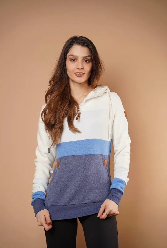 Stunning Fashion Suzon Half-Zip Hoodie in Ivory Mix