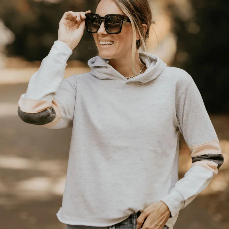 Design Perception Cropped Color Block Sleeve Hoodie - Pink