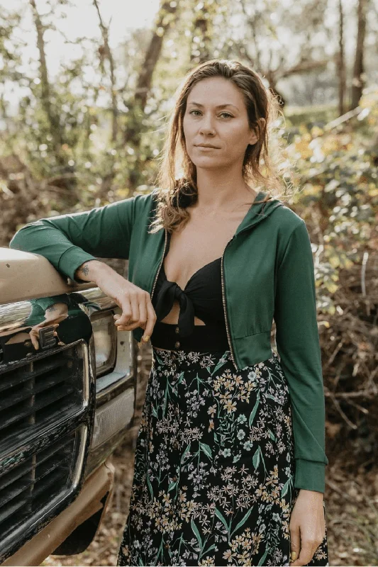 Sports Design Cropped Hoodie in Fern Green Modal