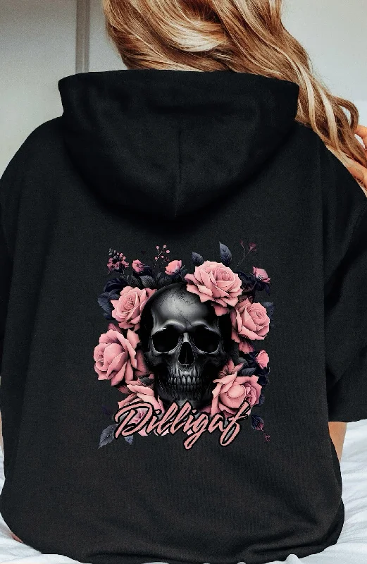 Light And Breathable Dark Pink Skull Pullover Hoodie