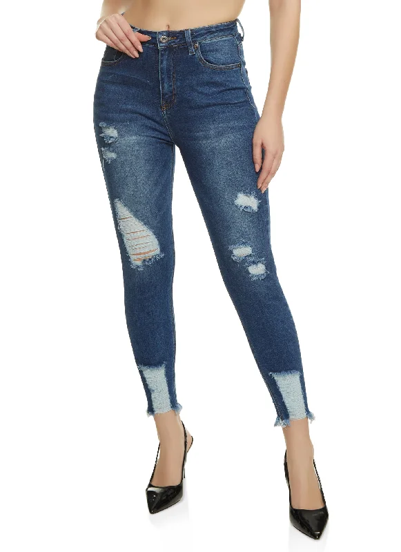 Leisure Travel WAX Distressed Frayed Hem Skinny Jeans