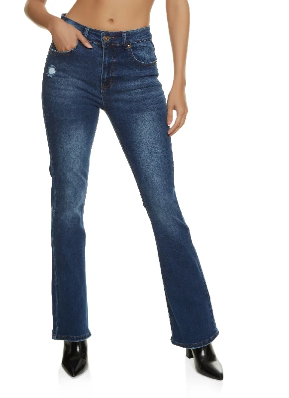 High-quality fabrics WAX Whiskered High Waist Boot Cut Jeans