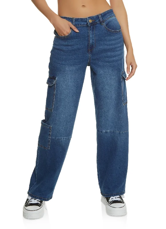 Elegant and noble WAX Wide Leg Flap Pocket Cargo Jeans