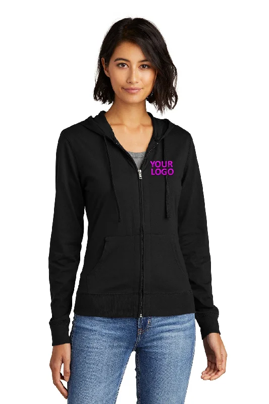 District Ladies Juniors Jersey Full-Zip Hoodies, Black