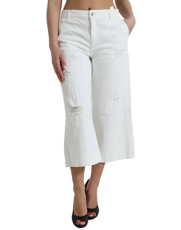 Elegant Tailoring Dolce & Gabbana  Cotton Cropped Wide Leg blue Women's Jeans