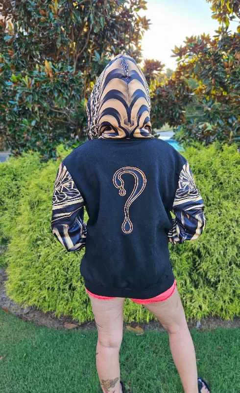 Romantic Data IN STOCK: XL and 4X Down the Ribbit Hole Zip Up with Tan Faux Fur in Hood