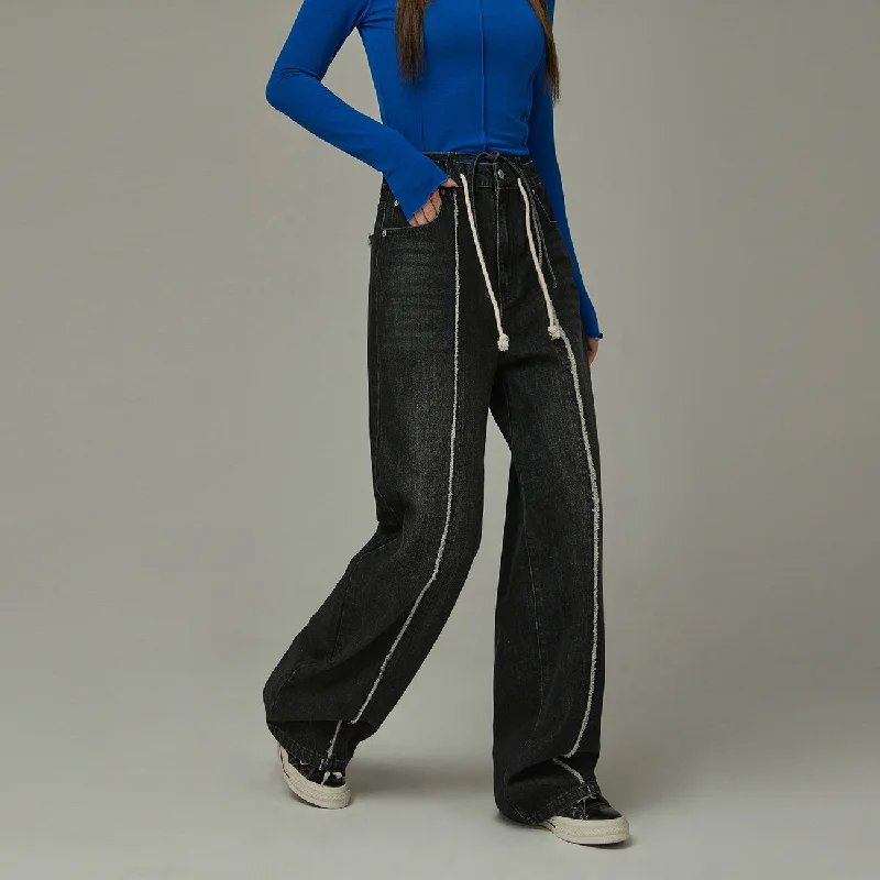 Personalized Wear Fryaed Line Stitch String Denim Jeans