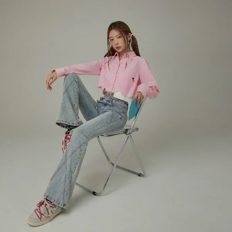 Leisure Travel X Stitch Waist Slit Bootcut Denim Jeans