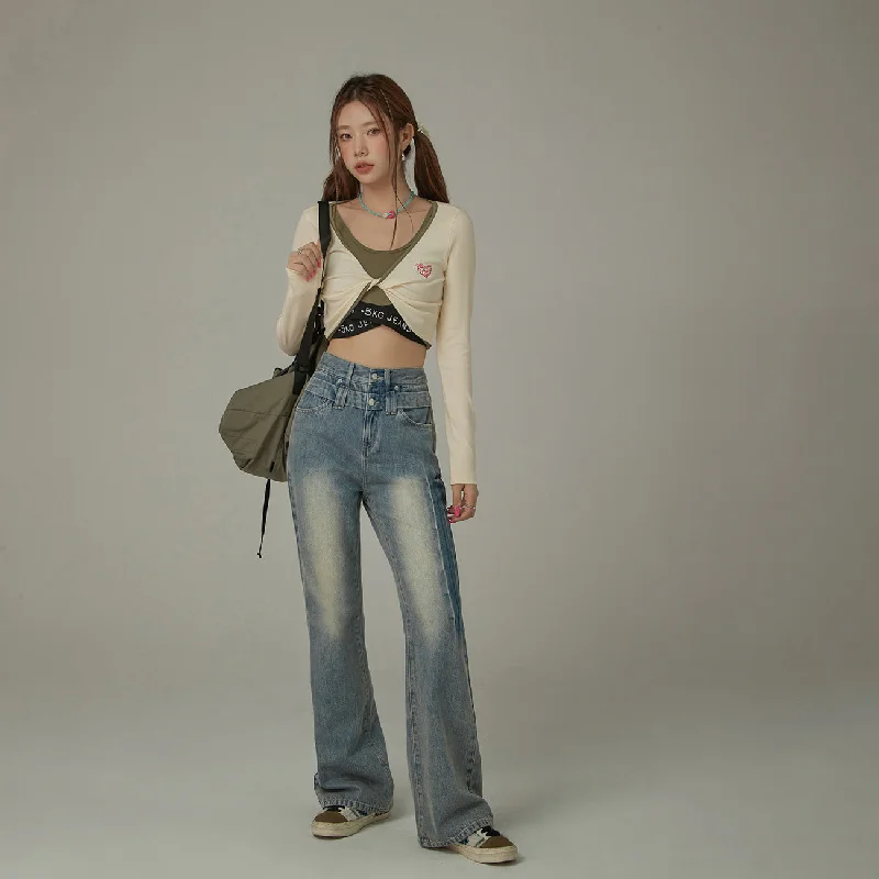 Sports Cool Double Button Vintage Bootcut Denim Jeans
