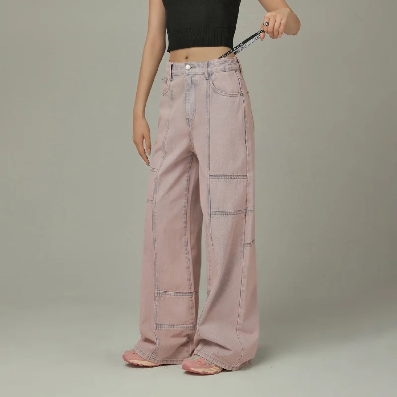 College Style Wide Waist Band Straight Jeans
