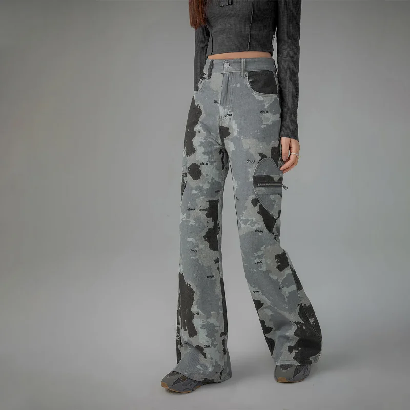 Heart Pocket Camouflage Denim Jeans