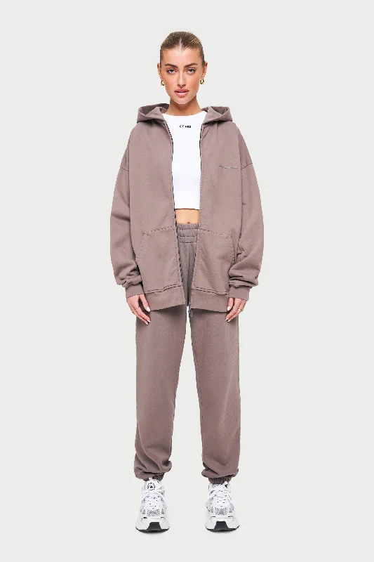Versatile Items EVERYDAY WASHED RELAXED ZIP THROUGH HOODIE - WASHED BROWN