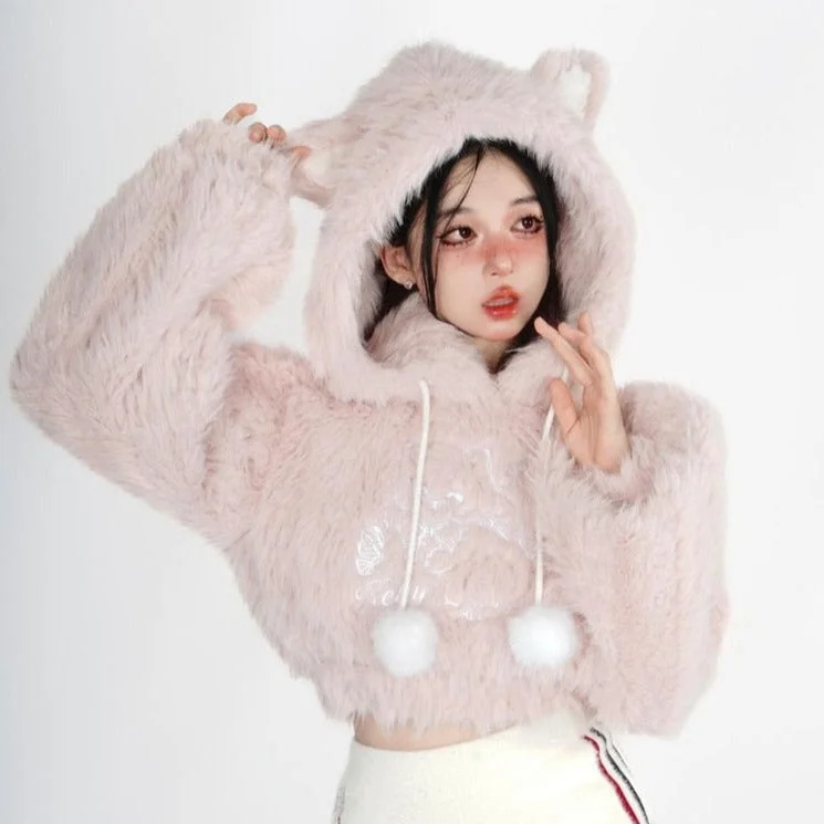 Fuzzy Kitten Cropped Hoodie