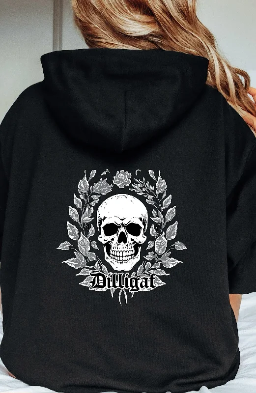 Stretch Design Grey Vine Skull Pullover Hoodie