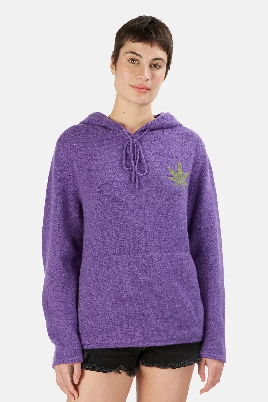 Fresh And Fashionable Leaf Cashmere Hoodie Purple/Green