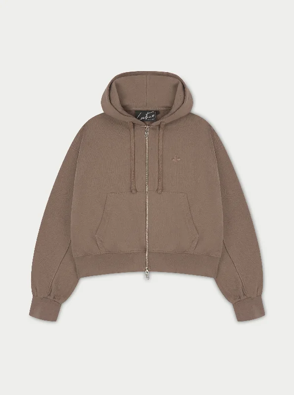 Spiritual Vitality EMBLEM ZIP THROUGH RELAXED HOODIE - BROWN