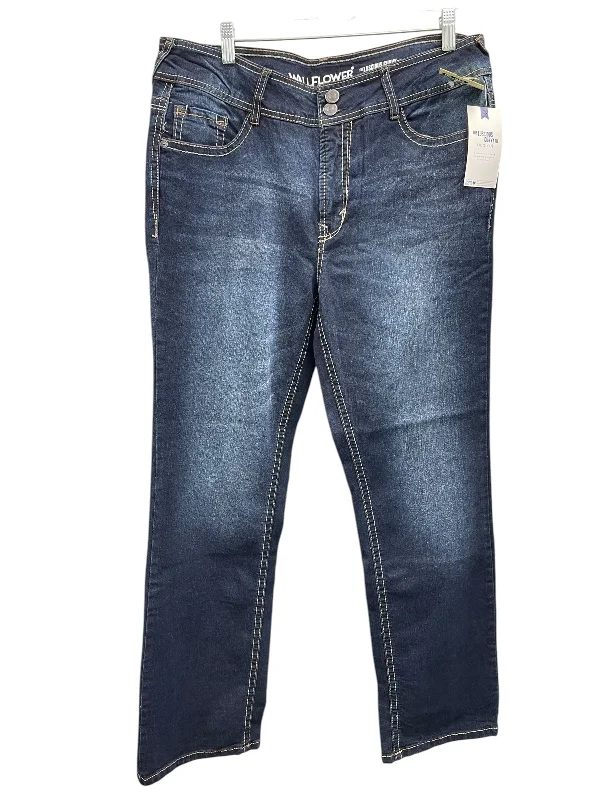 Street Graffiti Design Jeans Flared By Wallflower In Blue Denim, Size: 14