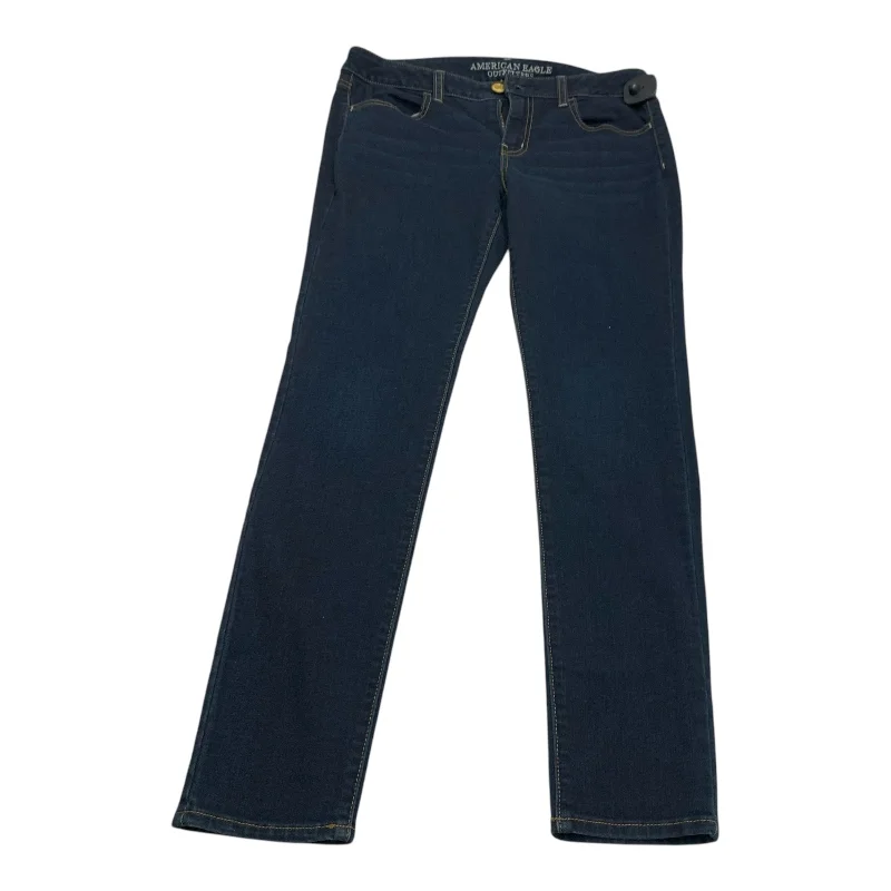Fashion Design Jeans Skinny By American Eagle In Blue Denim, Size: 10