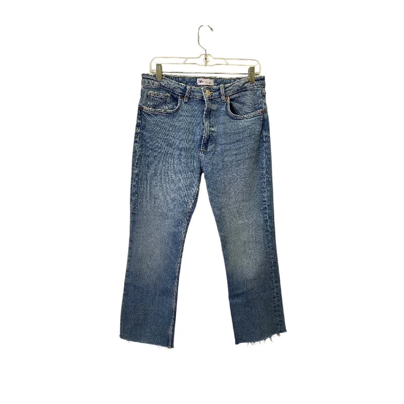 Layered Style Jeans Straight By Zara In Blue Denim, Size:8