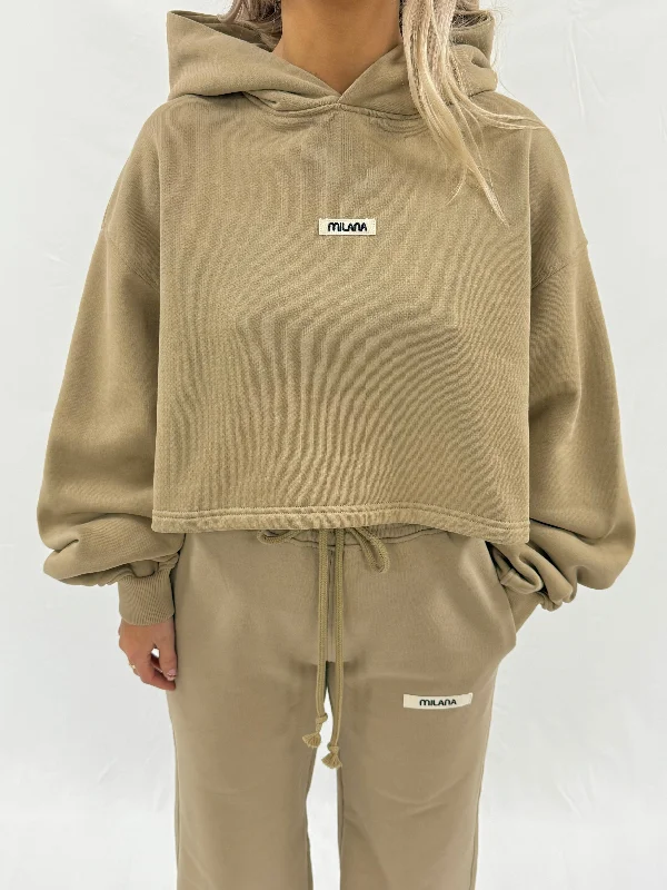 Khaki Brown Core Heavyweight Cropped Hoodie.