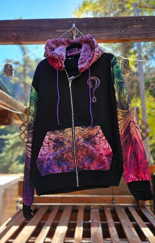 Elegant Design Large, XL, 2X Spectral Evidence Zip Up Dripper Hoodie with Red/Maroon Faux fur in the hood