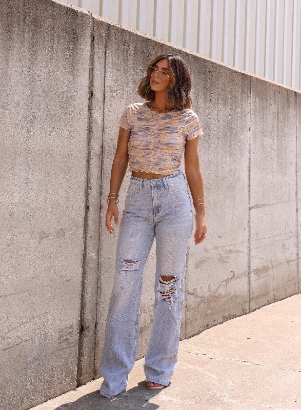 Printing decoration Light Wash 90's Flare Denim
