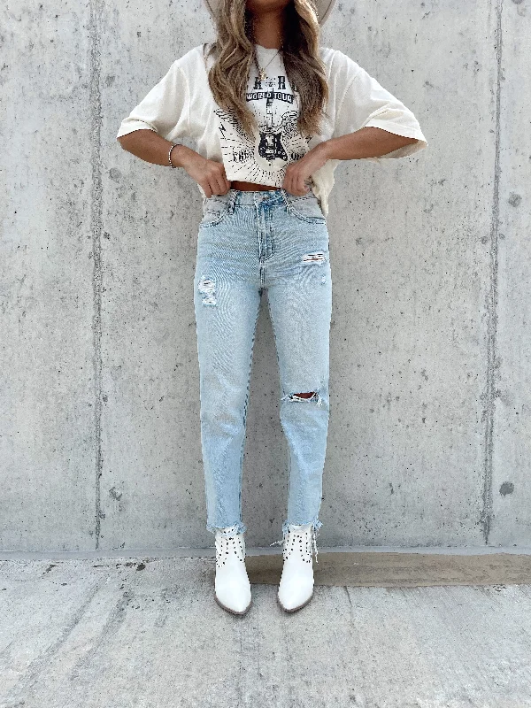 Sports Zipper Style Light Wash Boyfriend Denim