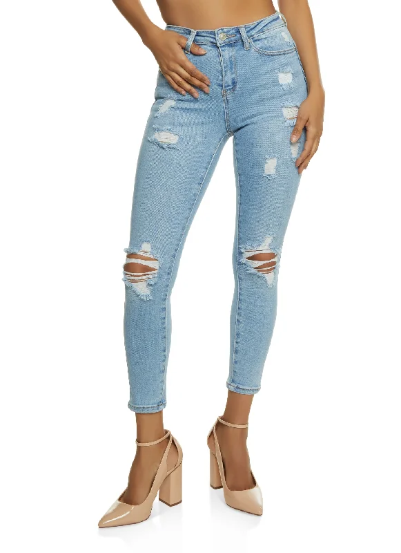 Cool Breeze At Night WAX Distressed High Waist Skinny Jeans