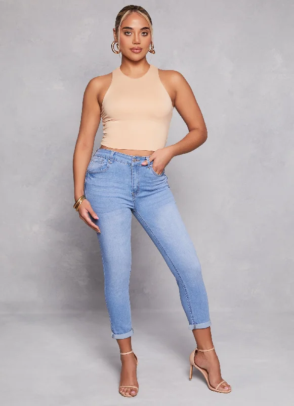 Trendy Looks WAX High Waist Rolled Cuff Denim Jeans