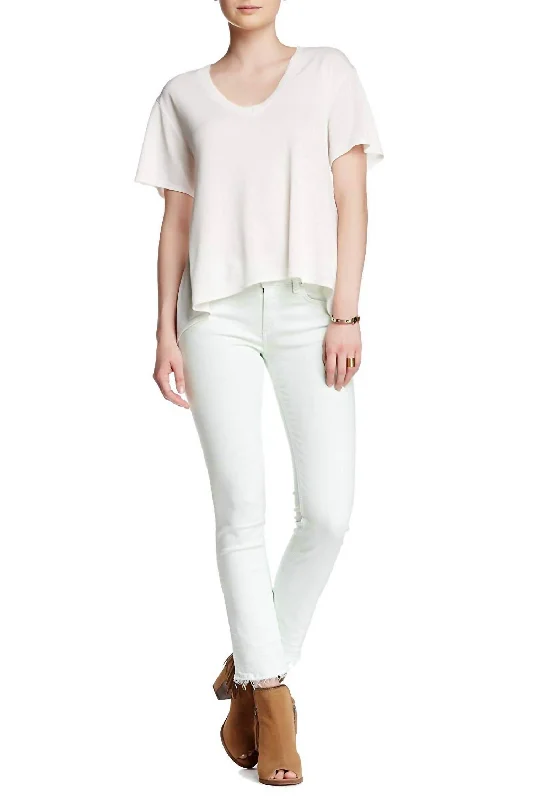Eye-catching Personality Low Rise Distressed Fringe Hem Cropped Jeans In Mint Green